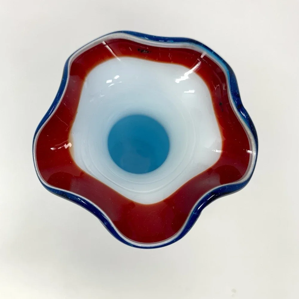 Antique Stevens & Williams Blown Glass Vase Applied Flower Cased Red Rim